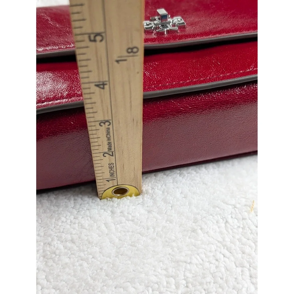 Tory Burch Kira Turnlock Mini Bag Red Crinkled Leather Silver Hardware NWT